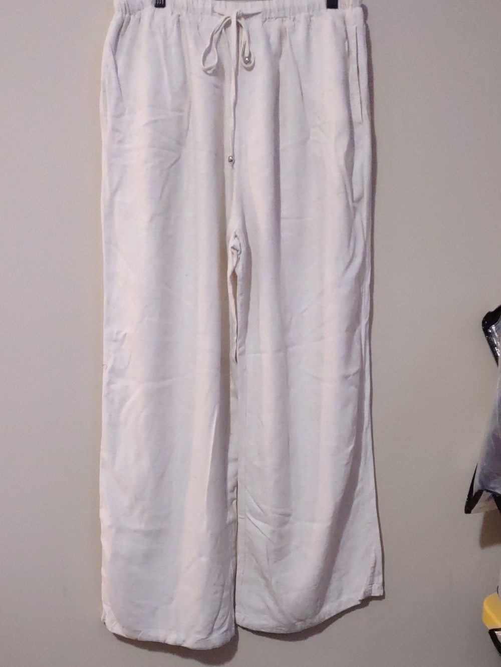 Lillusory Linen Blend Wide Leg Palazzo Beach Pants Cream Drawstring Off White M